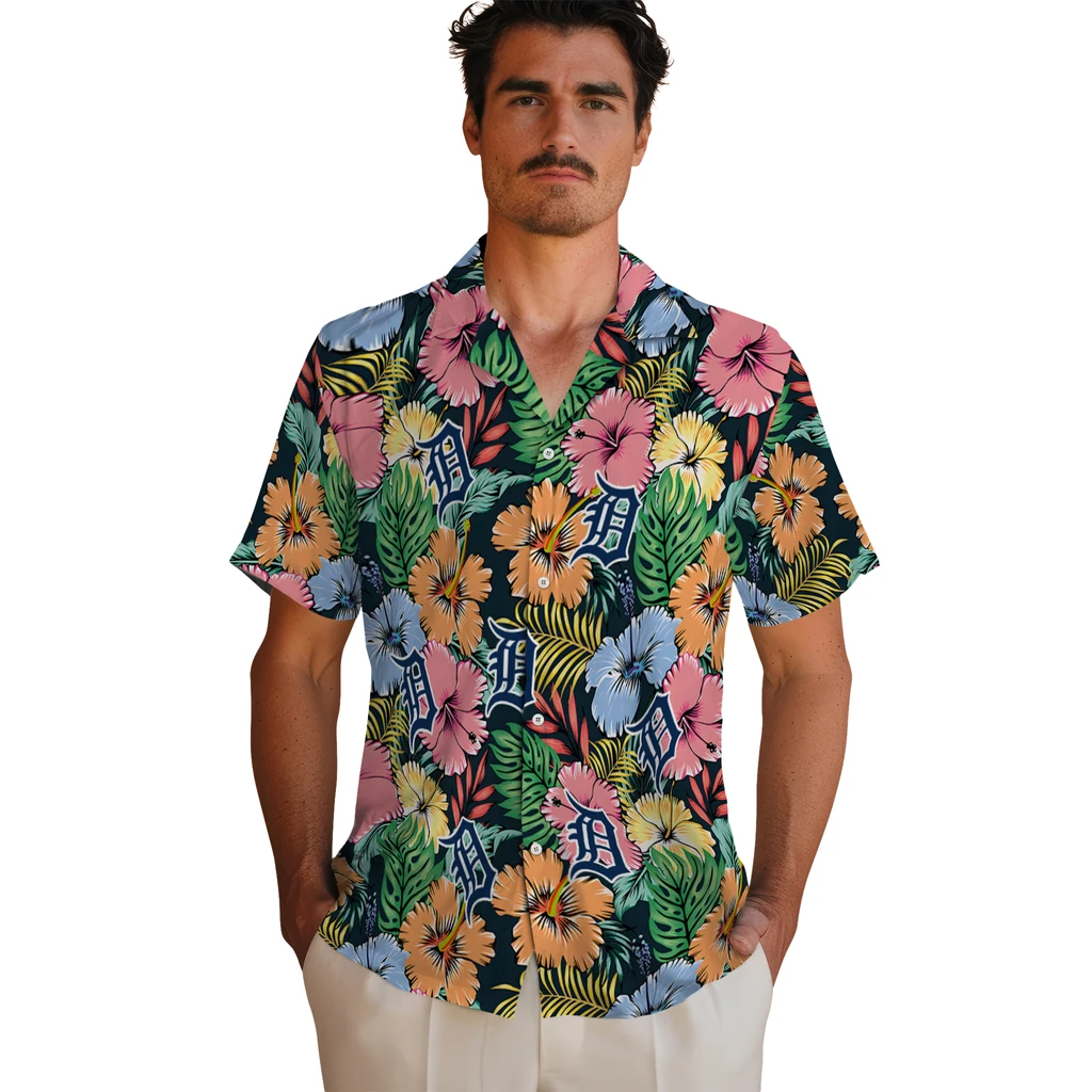 Detroit Tigers Hawaiian Shirt - Brilliant Hibiscus Garden detroit tigers brilliant hibiscus garden hawaiian shirts fashion forward