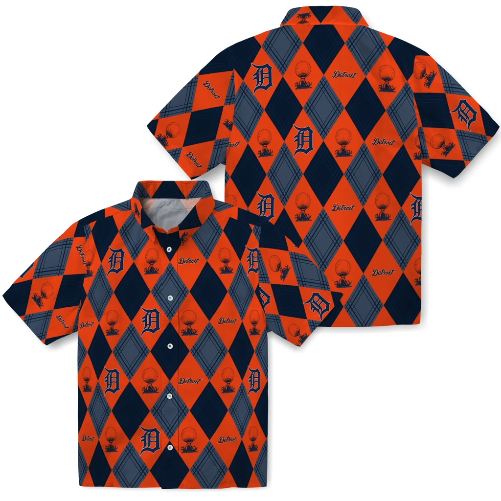 Detroit Tigers Hawaiian Shirt - Golfing Plaid detroit tigers balloon plaid navy hawaiian shirts high quality