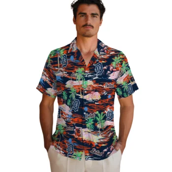 detroit tigers flamingo retreat navy hawaiian shirts fashion forward