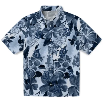 detroit tigers hibiscus arrangement navy hawaiian shirts best selling