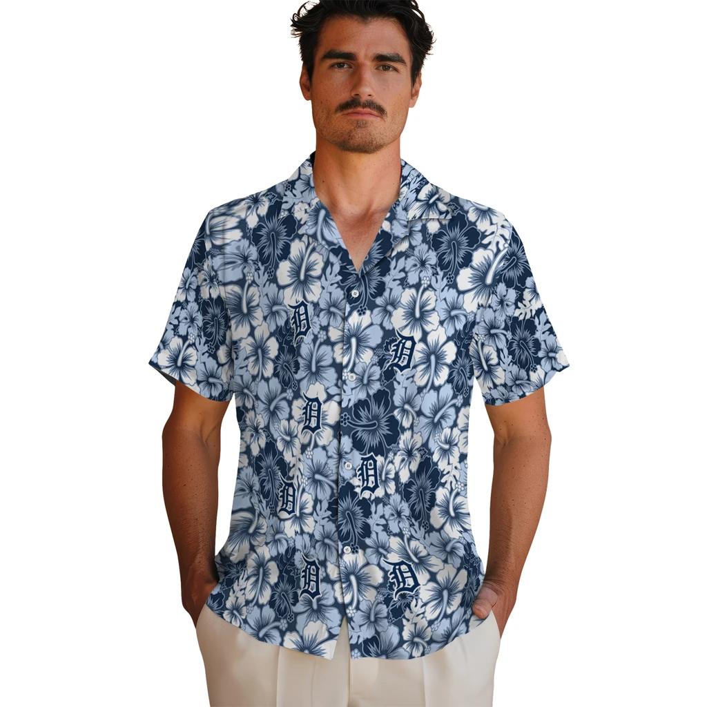 Detroit Tigers Hawaiian Shirt - Hibiscus Blooms detroit tigers hibiscus blooms navy hawaiian shirts fashion forward