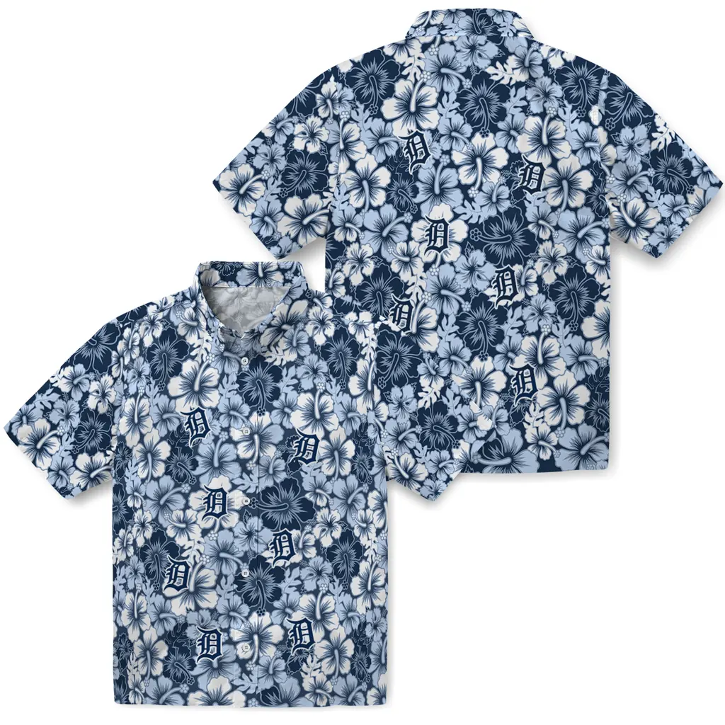 Detroit Tigers Hawaiian Shirt - Hibiscus Blooms detroit tigers hibiscus blooms navy hawaiian shirts high quality