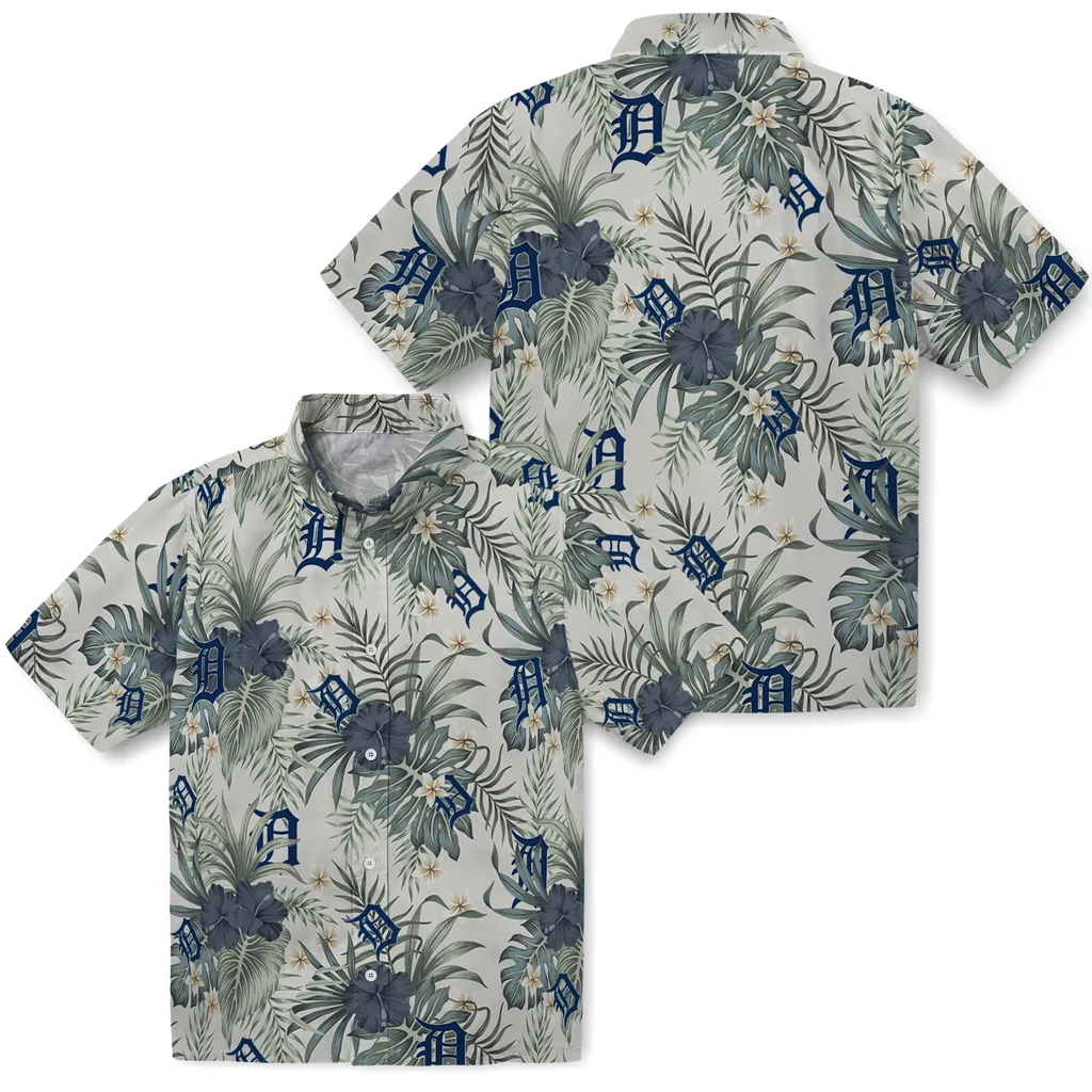 Detroit Tigers Hawaiian Shirt - Hibiscus Designs detroit tigers hibiscus designs beige hawaiian shirts high quality