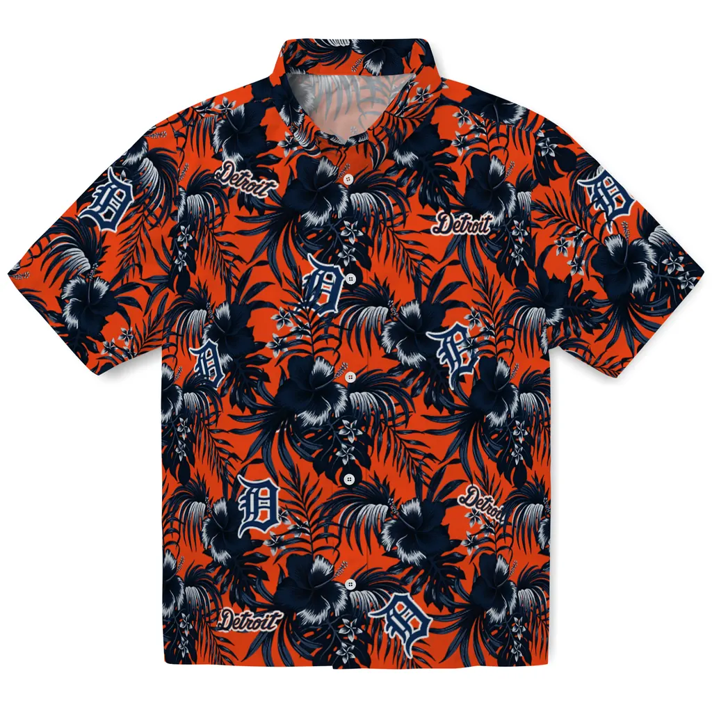 Detroit Tigers Hawaiian Shirt - Hibiscus Exotic detroit tigers hibiscus exotic navy hawaiian shirts best selling