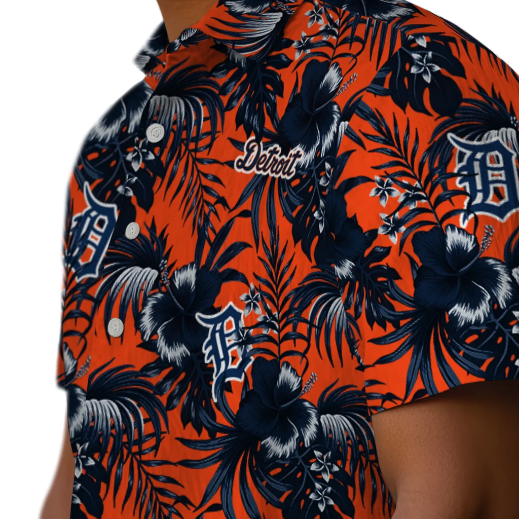 Detroit Tigers Hawaiian Shirt - Hibiscus Exotic detroit tigers hibiscus exotic navy hawaiian shirts trendy