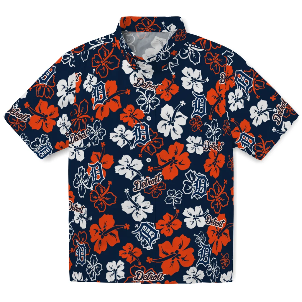 Detroit Tigers Hawaiian Shirt - Hibiscus Flower Design detroit tigers hibiscus bloom navy hawaiian shirts best selling