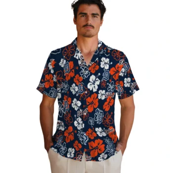 detroit tigers hibiscus bloom navy hawaiian shirts fashion forward