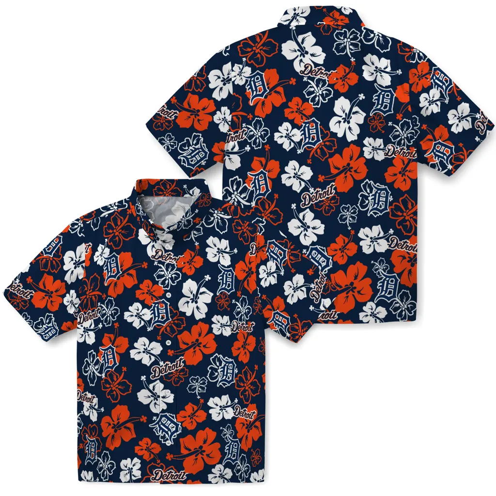 Detroit Tigers Hawaiian Shirt - Hibiscus Flower Design detroit tigers hibiscus bloom navy hawaiian shirts high quality
