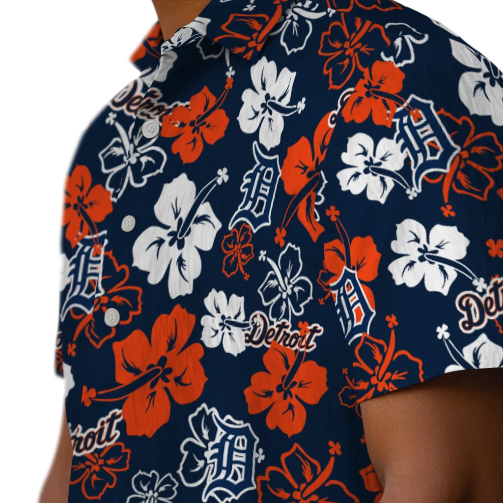 Detroit Tigers Hawaiian Shirt - Hibiscus Flower Design detroit tigers hibiscus bloom navy hawaiian shirts trendy