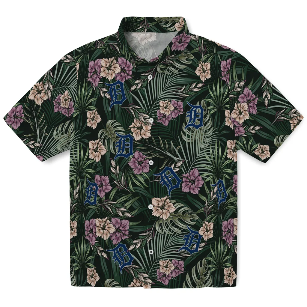 Detroit Tigers Hawaiian Shirt - Hibiscus Leaves Pattern detroit tigers hibiscus leaves pattern green hawaiian shirts best selling