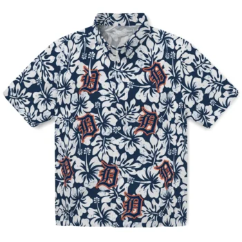 detroit tigers hibiscus motif navy white hawaiian shirts best selling