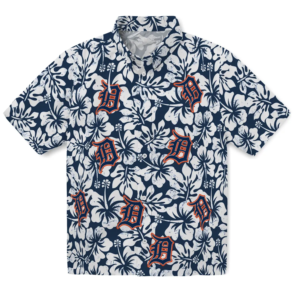 Detroit Tigers Hawaiian Shirt - Hibiscus Motif detroit tigers hibiscus motif navy white hawaiian shirts best selling