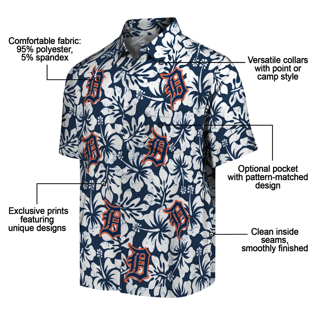 Detroit Tigers Hawaiian Shirt - Hibiscus Motif detroit tigers hibiscus motif navy white hawaiian shirts new arrival