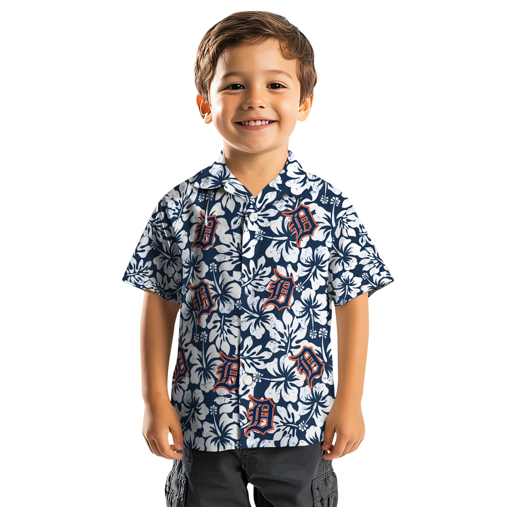 Detroit Tigers Hawaiian Shirt - Hibiscus Motif detroit tigers hibiscus motif navy white hawaiian shirts top rated