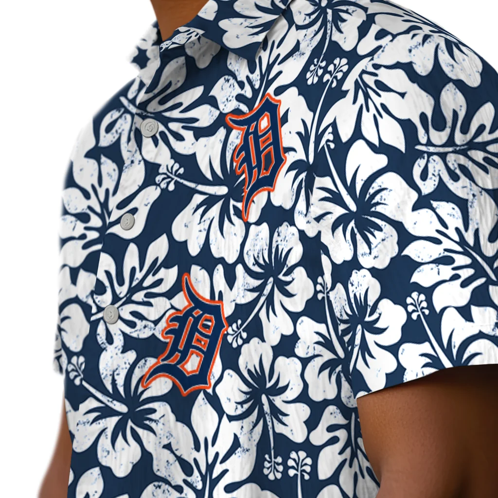 Detroit Tigers Hawaiian Shirt - Hibiscus Motif detroit tigers hibiscus motif navy white hawaiian shirts trendy