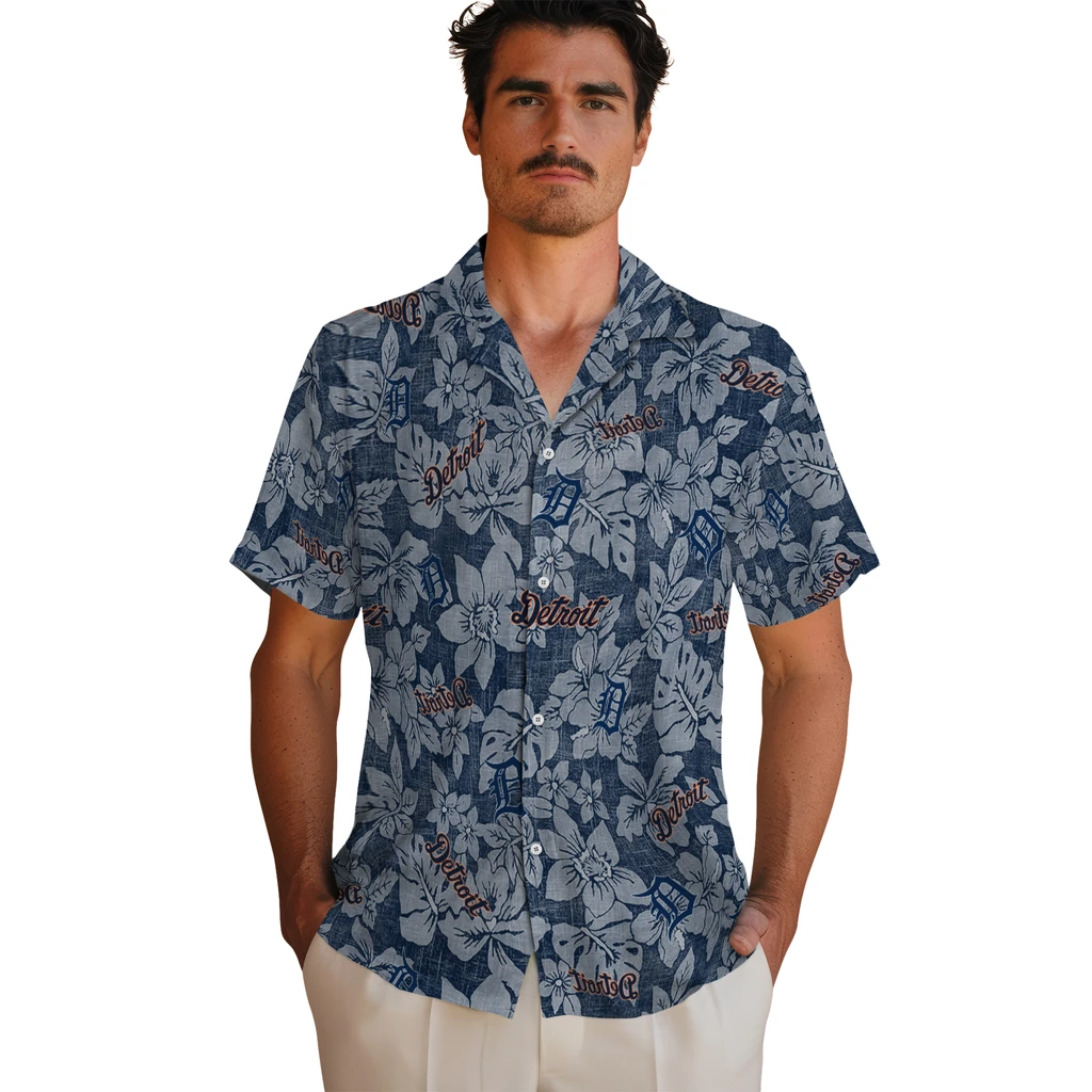 Detroit Tigers Hawaiian Shirt - Hibiscus Oasis detroit tigers hibiscus oasis navy hawaiian shirts fashion forward