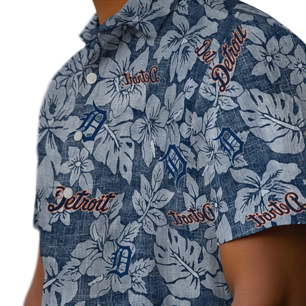 Detroit Tigers Hawaiian Shirt - Hibiscus Oasis detroit tigers hibiscus oasis navy hawaiian shirts trendy