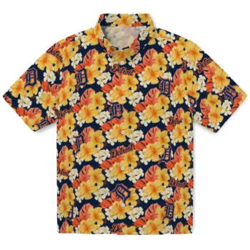 detroit tigers hibiscus tropics navy yellow hawaiian shirts best selling