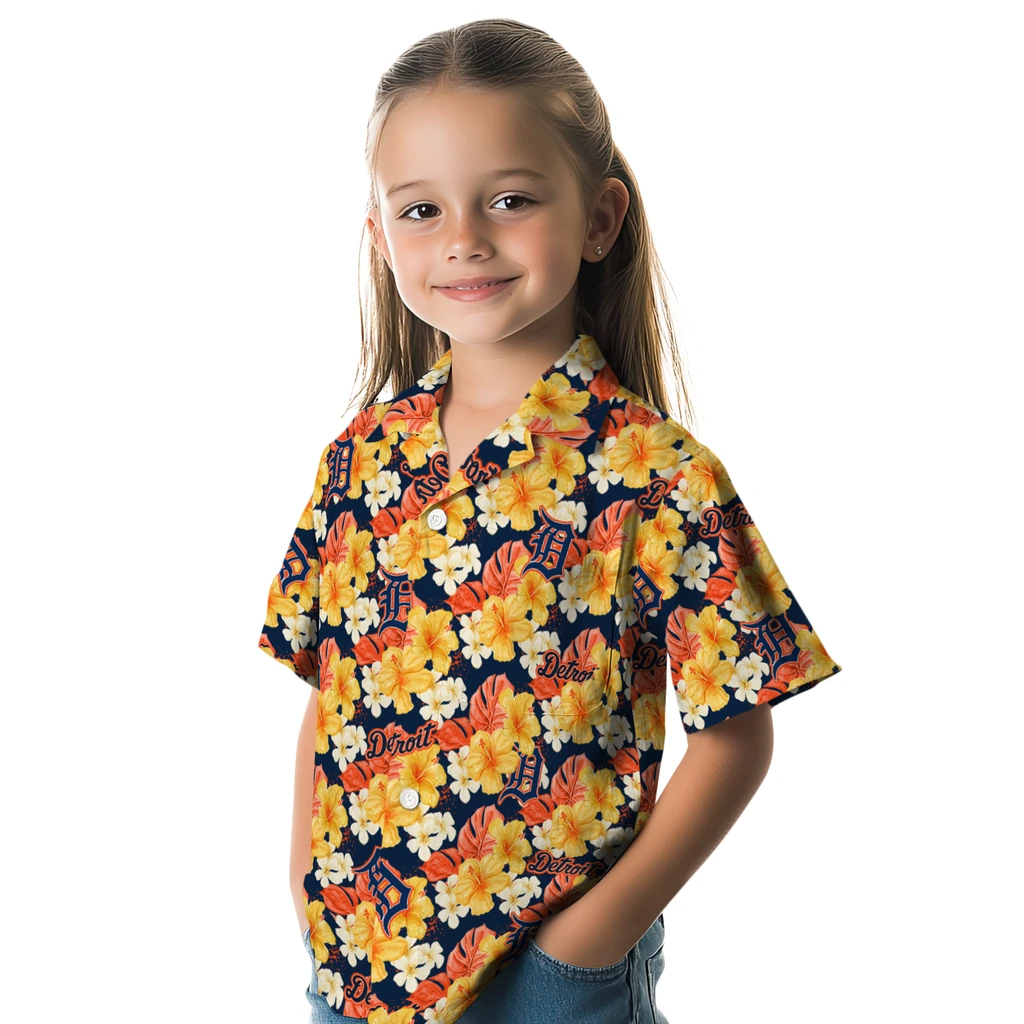 Detroit Tigers Hawaiian Shirt - Hibiscus Tropics detroit tigers hibiscus tropics navy yellow hawaiian shirts premium grade