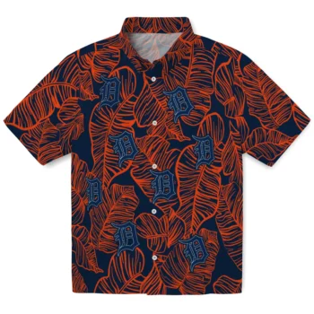 detroit tigers leaf outline navy hawaiian shirts best selling