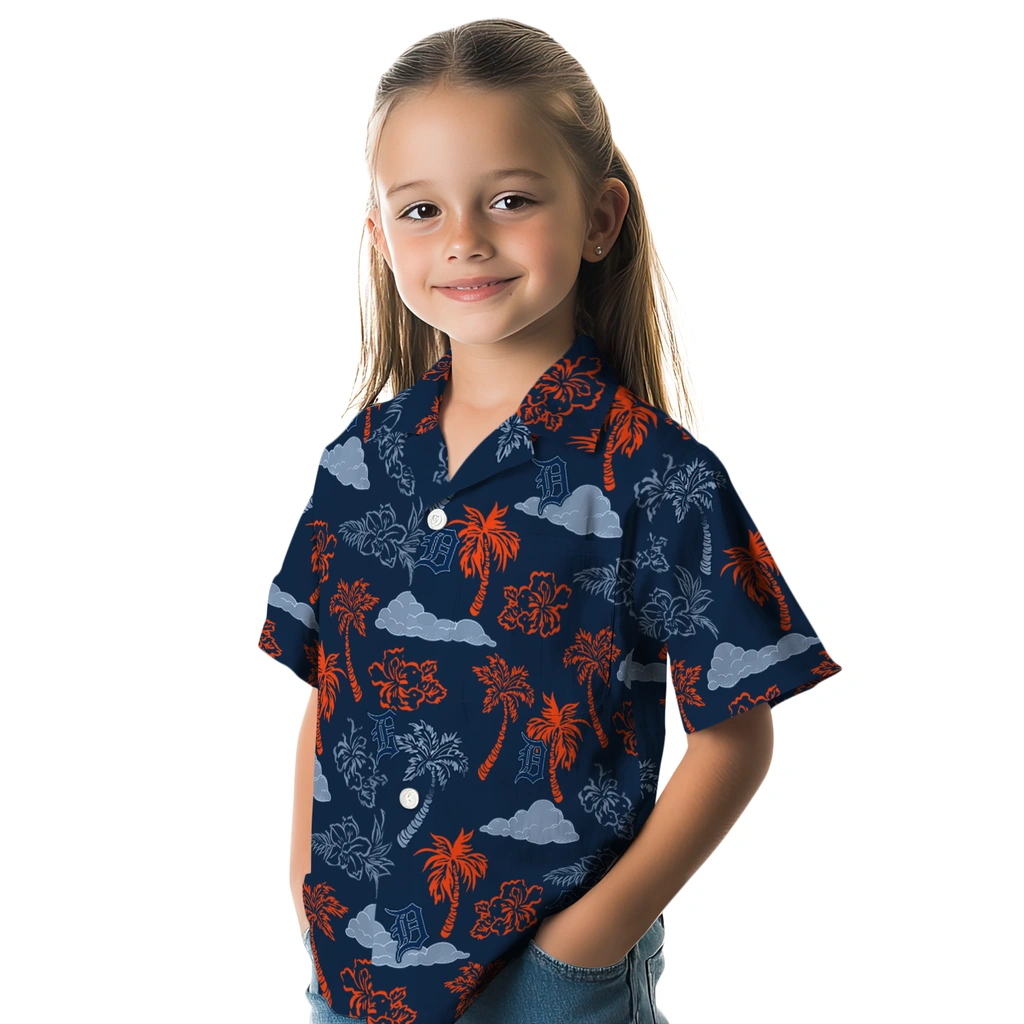 Detroit Tigers Hawaiian Shirt - Palm And Clouds detroit tigers palm and clouds navy hawaiian shirts premium grade