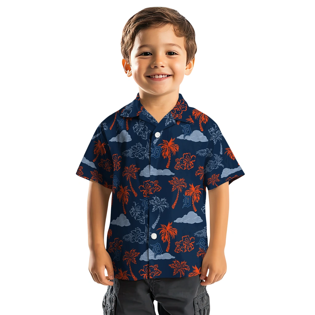 Detroit Tigers Hawaiian Shirt - Palm And Clouds detroit tigers palm and clouds navy hawaiian shirts top rated
