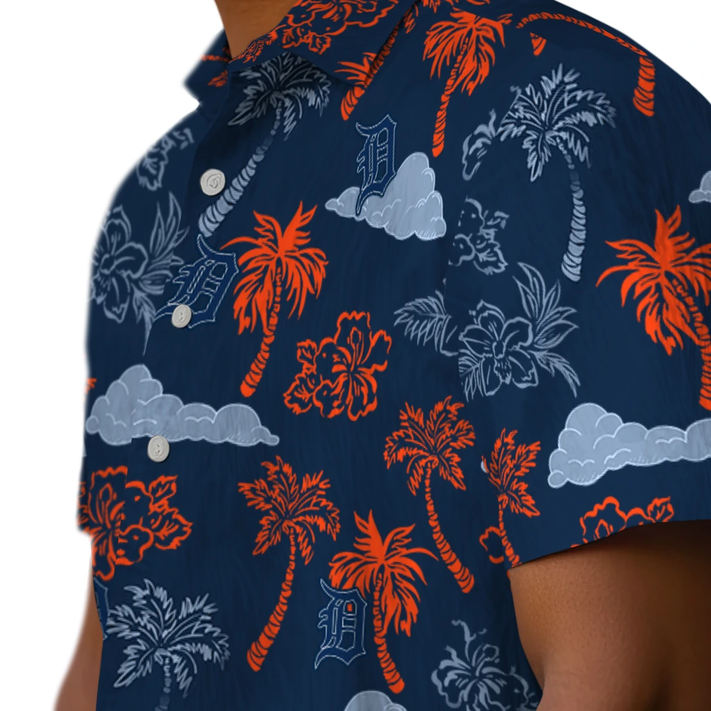 Detroit Tigers Hawaiian Shirt - Palm And Clouds detroit tigers palm and clouds navy hawaiian shirts trendy