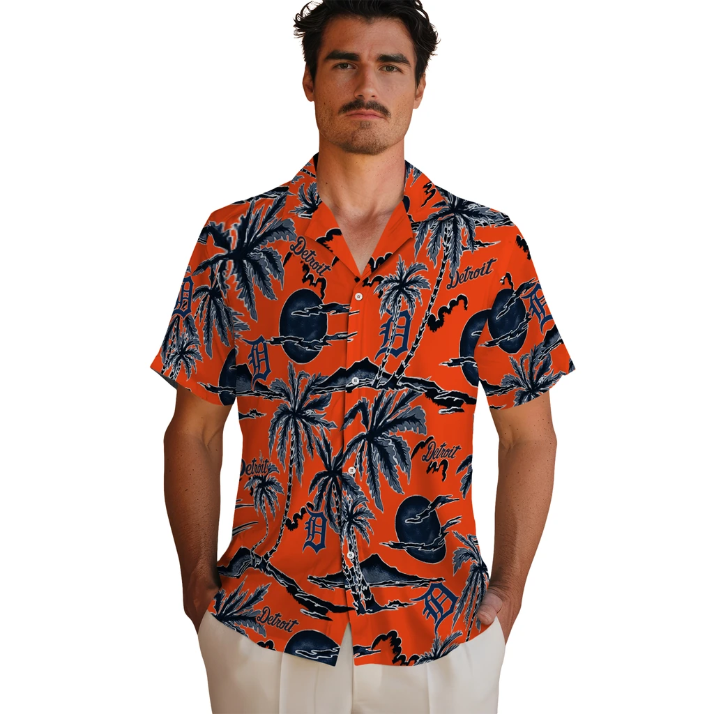 Detroit Tigers Hawaiian Shirt - Palm Sunset detroit tigers palm sunset hawaiian shirts fashion forward