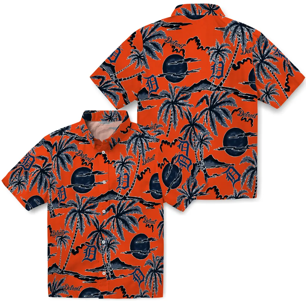 Detroit Tigers Hawaiian Shirt - Palm Sunset detroit tigers palm sunset hawaiian shirts high quality