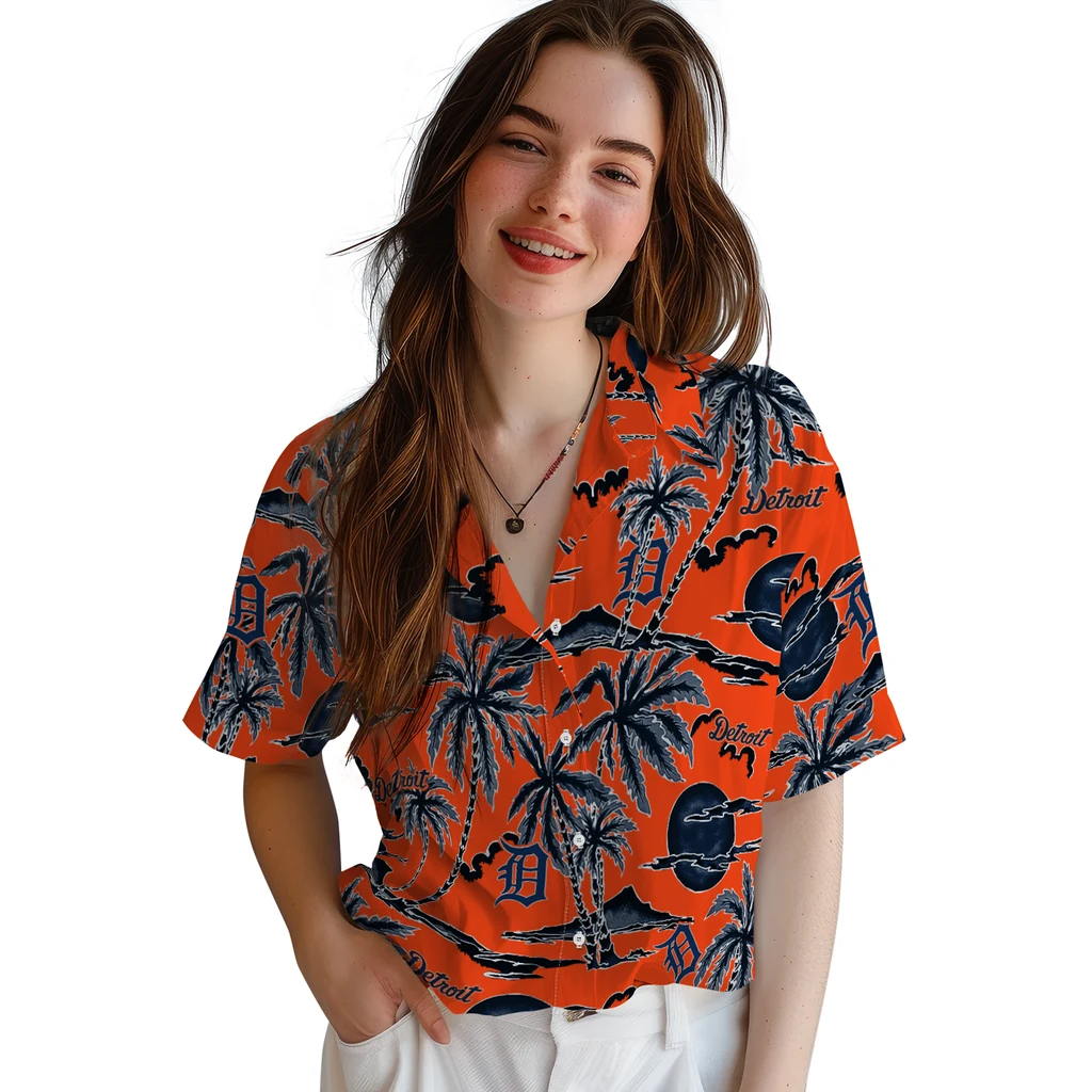 Detroit Tigers Hawaiian Shirt - Palm Sunset detroit tigers palm sunset hawaiian shirts latest model
