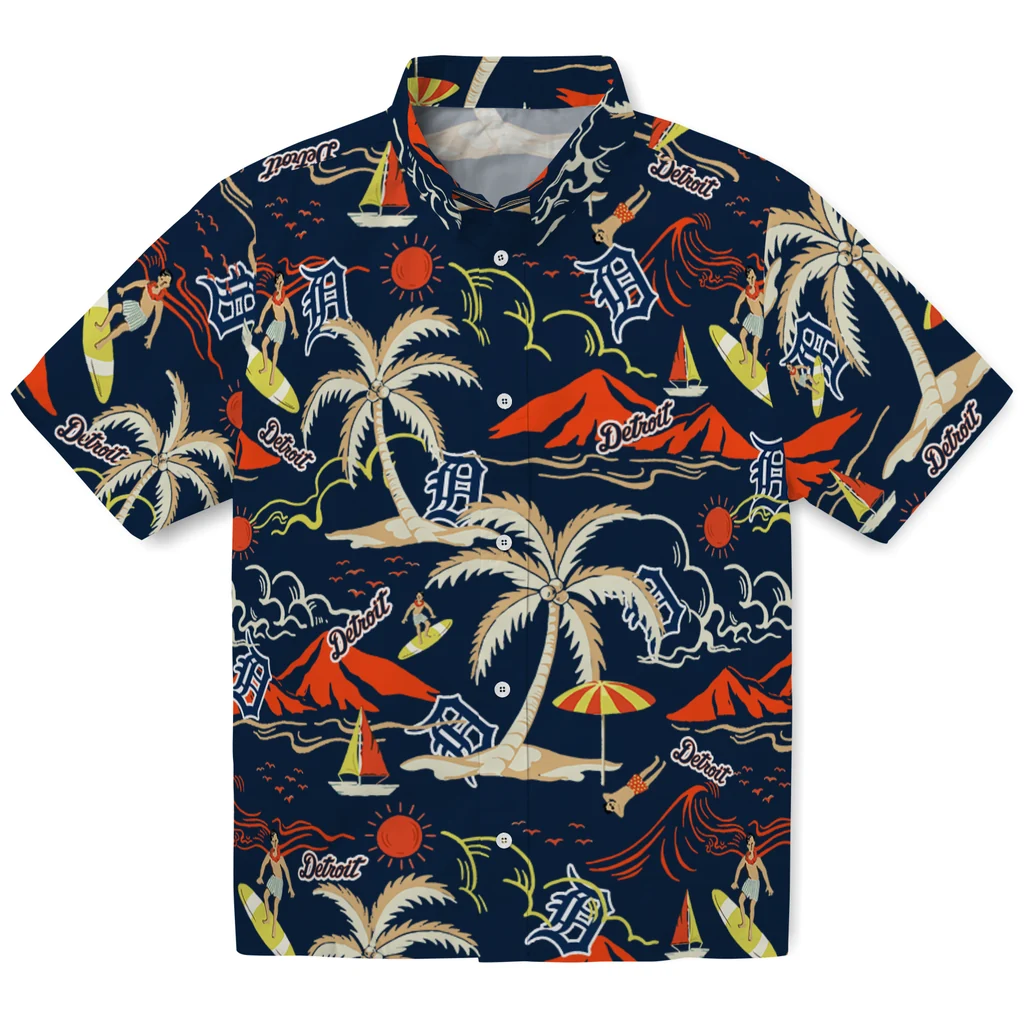 Detroit Tigers Hawaiian Shirt - Palm Tree Island detroit tigers palm tree island navy hawaiian shirts best selling