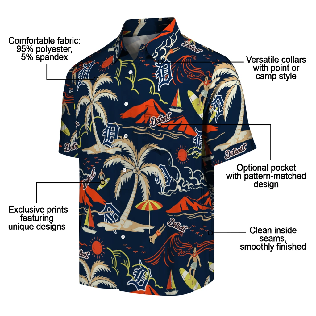 Detroit Tigers Hawaiian Shirt - Palm Tree Island detroit tigers palm tree island navy hawaiian shirts new arrival