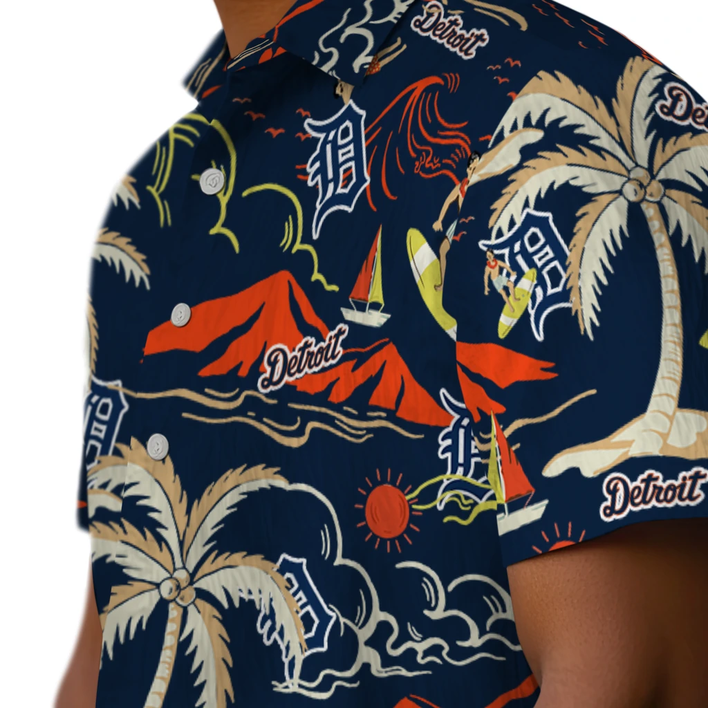 Detroit Tigers Hawaiian Shirt - Palm Tree Island detroit tigers palm tree island navy hawaiian shirts trendy