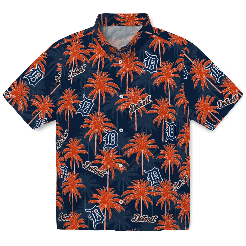 Detroit Tigers Hawaiian Shirt - Palm Tree Motif detroit tigers palm grove navy hawaiian shirts best selling