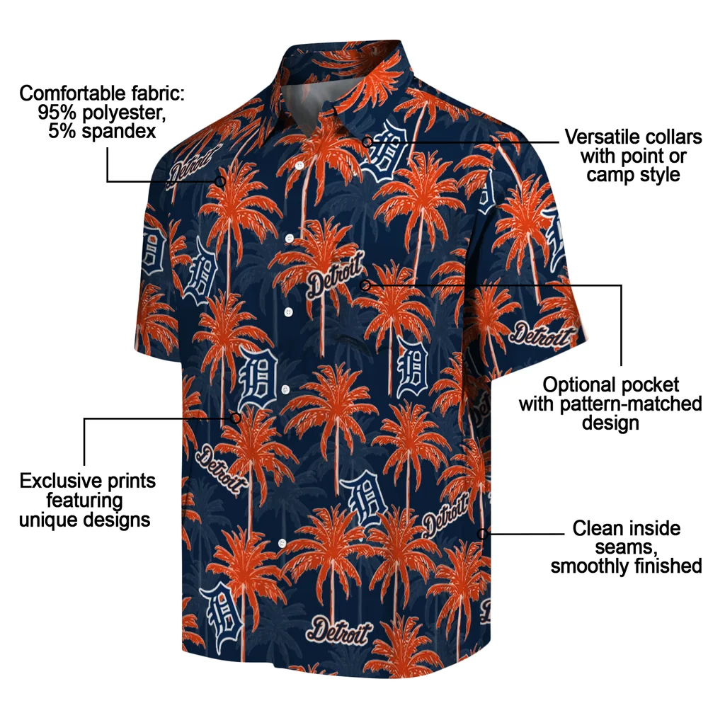 Detroit Tigers Hawaiian Shirt - Palm Tree Motif detroit tigers palm grove navy hawaiian shirts new arrival