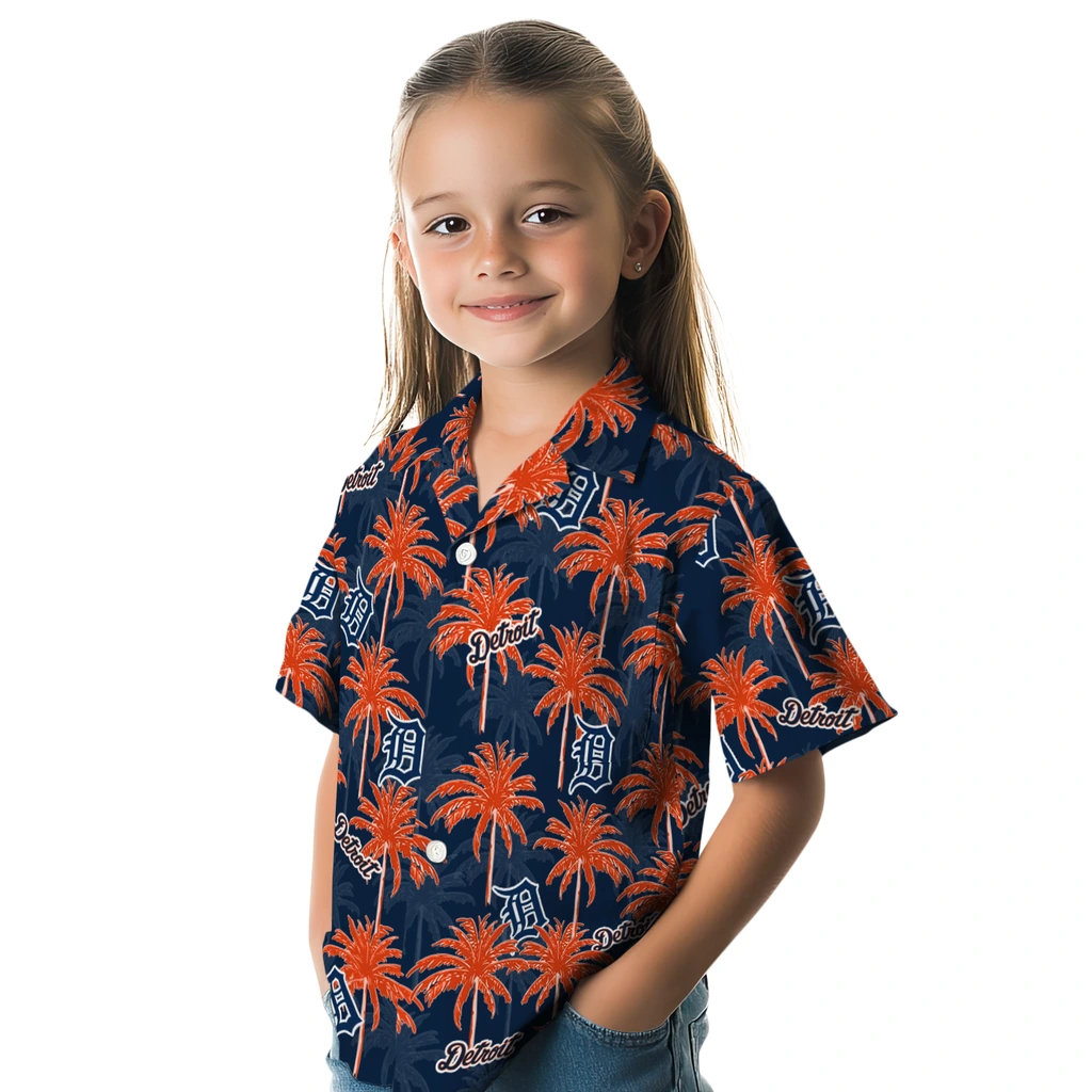 Detroit Tigers Hawaiian Shirt - Palm Tree Motif detroit tigers palm grove navy hawaiian shirts premium grade