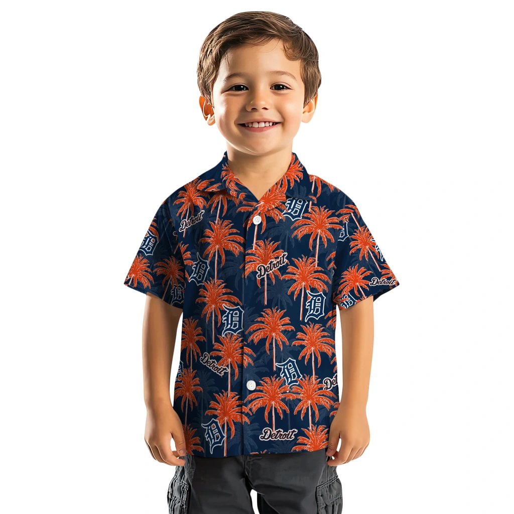 Detroit Tigers Hawaiian Shirt - Palm Tree Motif detroit tigers palm grove navy hawaiian shirts top rated