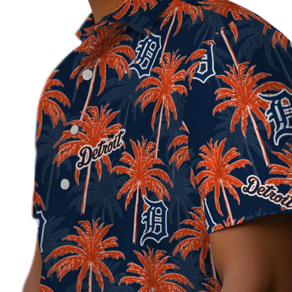 Detroit Tigers Hawaiian Shirt - Palm Tree Motif detroit tigers palm grove navy hawaiian shirts trendy
