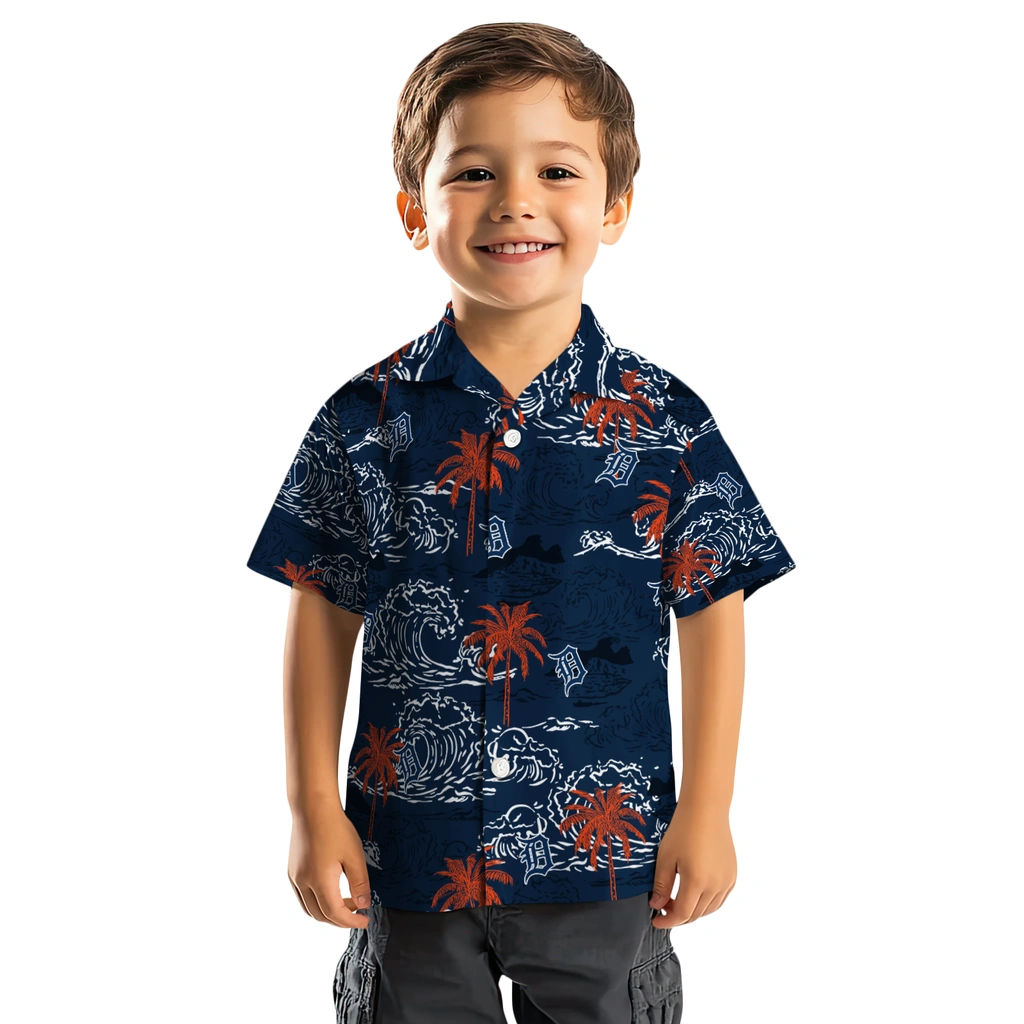 Detroit Tigers Hawaiian Shirt - Wave Palm detroit tigers wave palm navy hawaiian shirts top rated