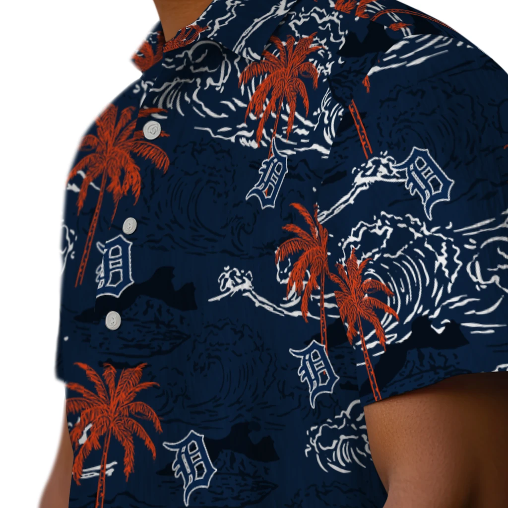 Detroit Tigers Hawaiian Shirt - Wave Palm detroit tigers wave palm navy hawaiian shirts trendy