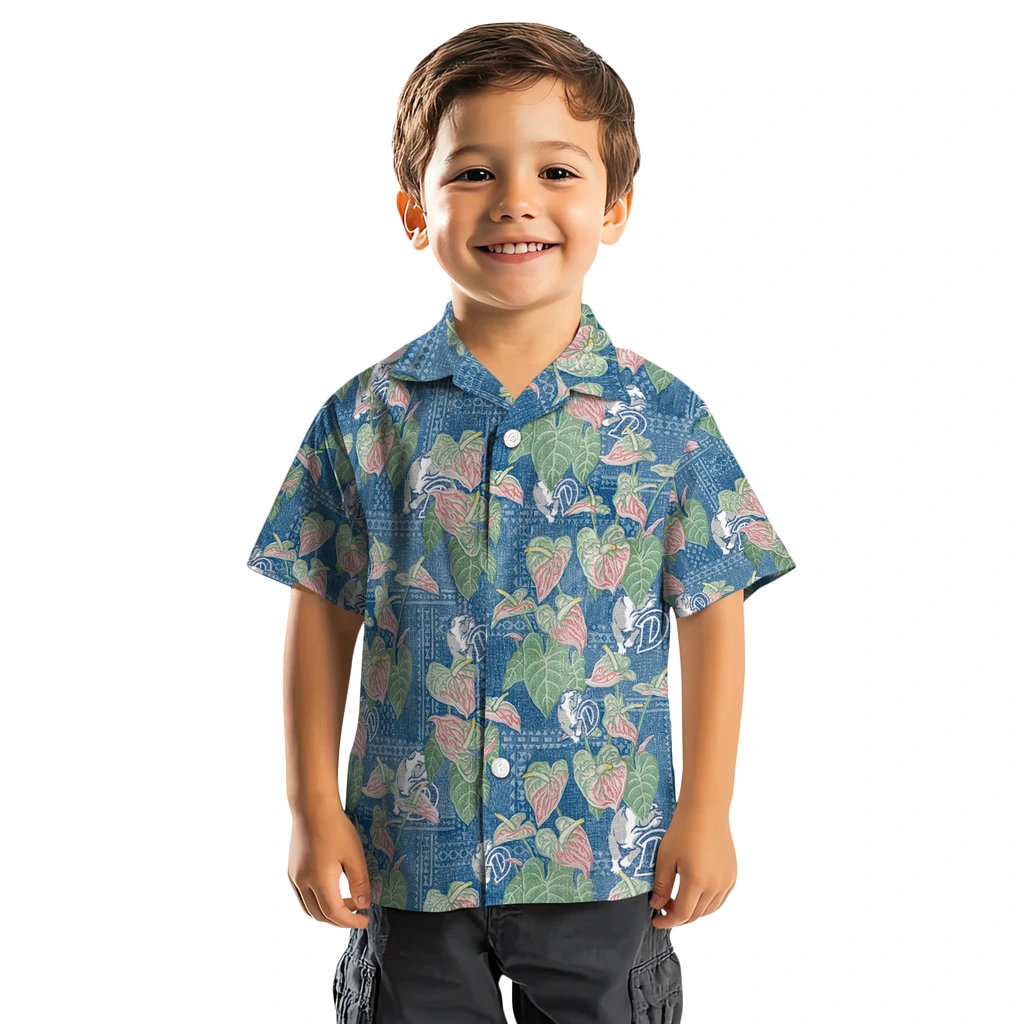 Drake Bulldogs Hawaiian Shirt - Anthurium Overlay drake bulldogs anthurium overlay blue hawaiian shirts top rated