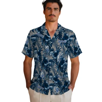 drake bulldogs hibiscus exotic blue hawaiian shirts fashion forward