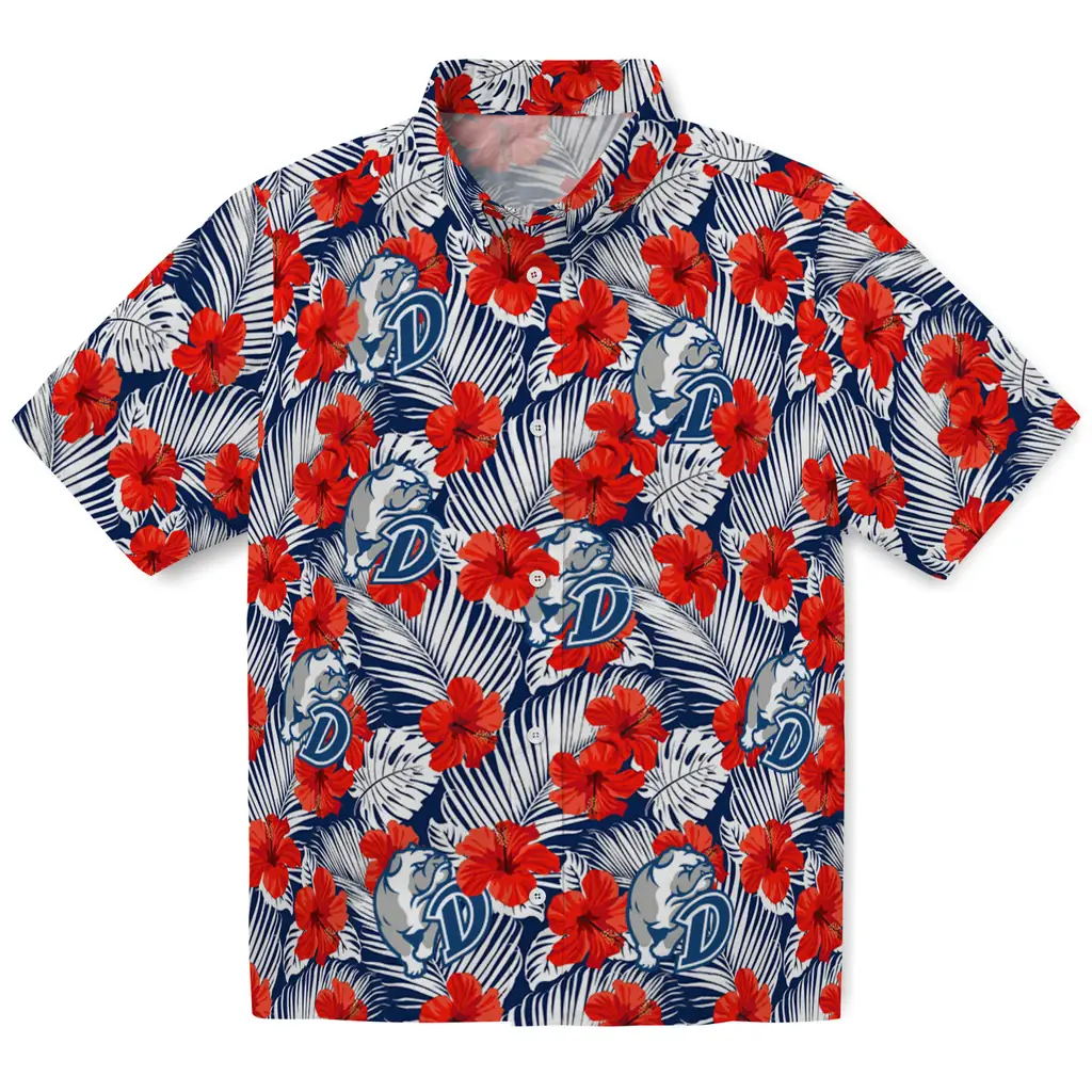 Drake Bulldogs Hawaiian Shirt - Hibiscus Fiesta drake bulldogs hibiscus fiesta red royal blue hawaiian shirts best selling