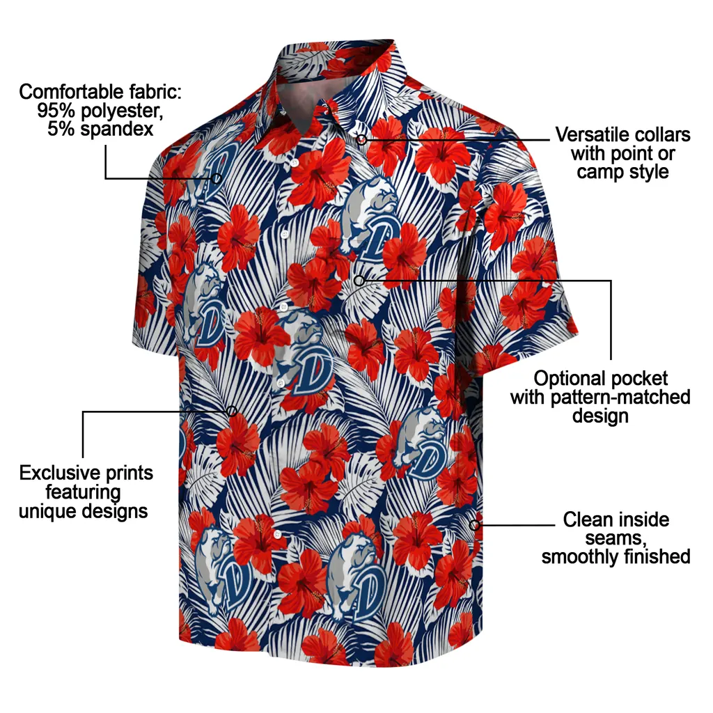 Drake Bulldogs Hawaiian Shirt - Hibiscus Fiesta drake bulldogs hibiscus fiesta red royal blue hawaiian shirts new arrival