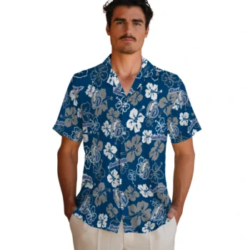 drake bulldogs hibiscus bloom blue hawaiian shirts fashion forward