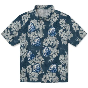 drake bulldogs hibiscus flowers navy blue hawaiian shirts best selling
