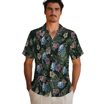 drake bulldogs hibiscus leaves pattern green hawaiian shirts fashion forward