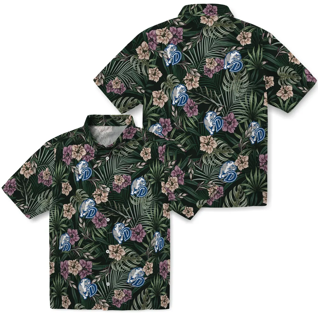 Drake Bulldogs Hawaiian Shirt - Hibiscus Leaves Pattern drake bulldogs hibiscus leaves pattern green hawaiian shirts high quality