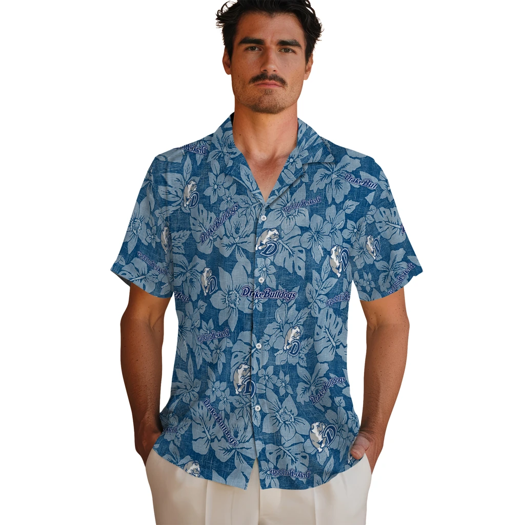 Drake Bulldogs Hawaiian Shirt - Hibiscus Oasis drake bulldogs hibiscus oasis blue hawaiian shirts fashion forward