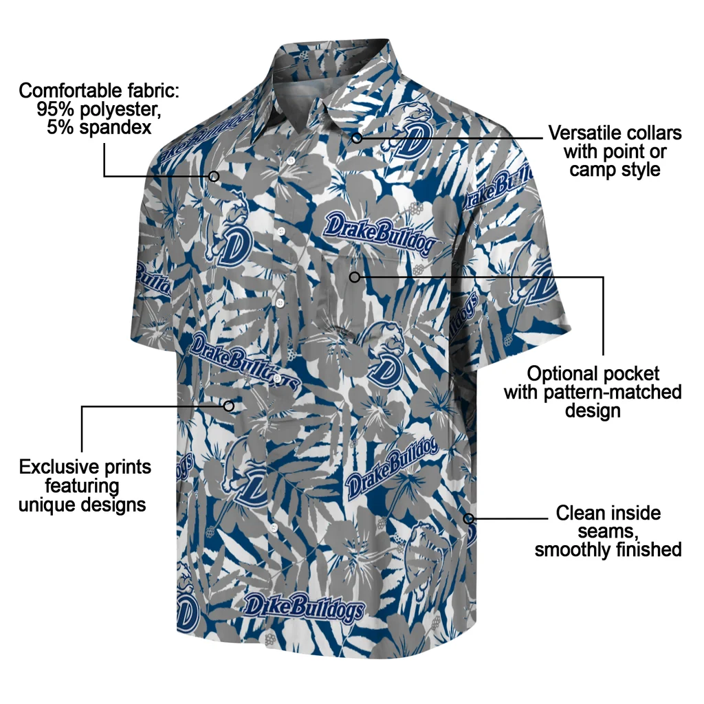 Drake Bulldogs Hawaiian Shirt - Hibiscus Overlay drake bulldogs hibiscus overlay hawaiian shirts new arrival